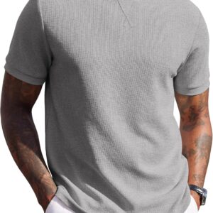 COOFANDY Men’s Waffle T-Shirts Short Sleeve Casual Crew Neck Shirt Cotton Summer Plain Pullover Tees