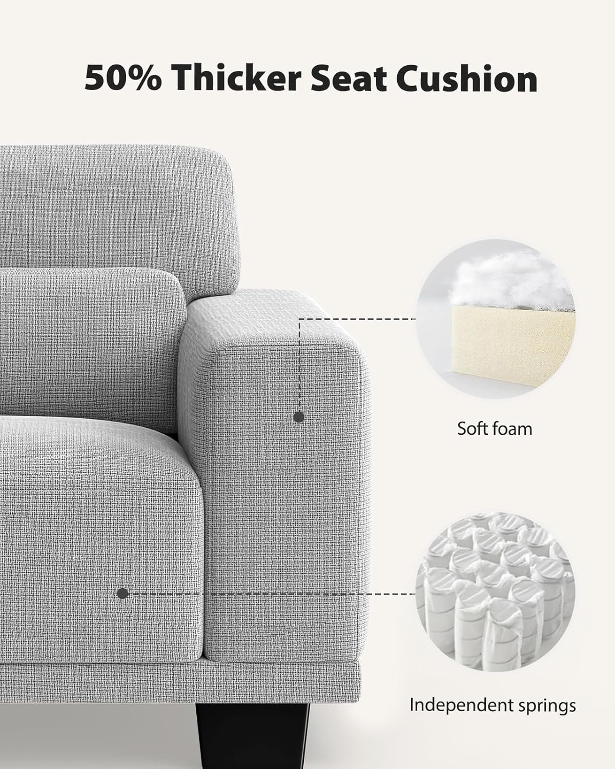 Pipishell 3-Seater Modern Sofa, 89" Couch with Wide Armrests & Deep Cushions, Linen Sofas with Removable Washable Covers for Living Room, Grey - Image 7