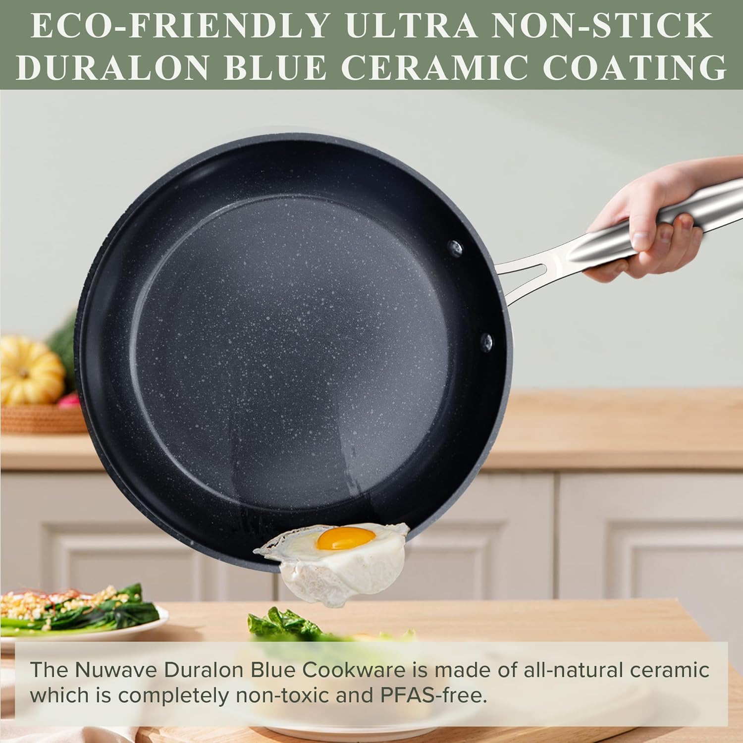 Nuwave Healthy Duralon Blue Ceramic Nonstick 12pc Cookware Set,Diamond Infused Scratch-Resistant,PFAS Free,Dishwasher & Oven Safe,Induction Ready & Evenly Heats, Tempered Glass Lids, Stay-Cool Handles - Image 5