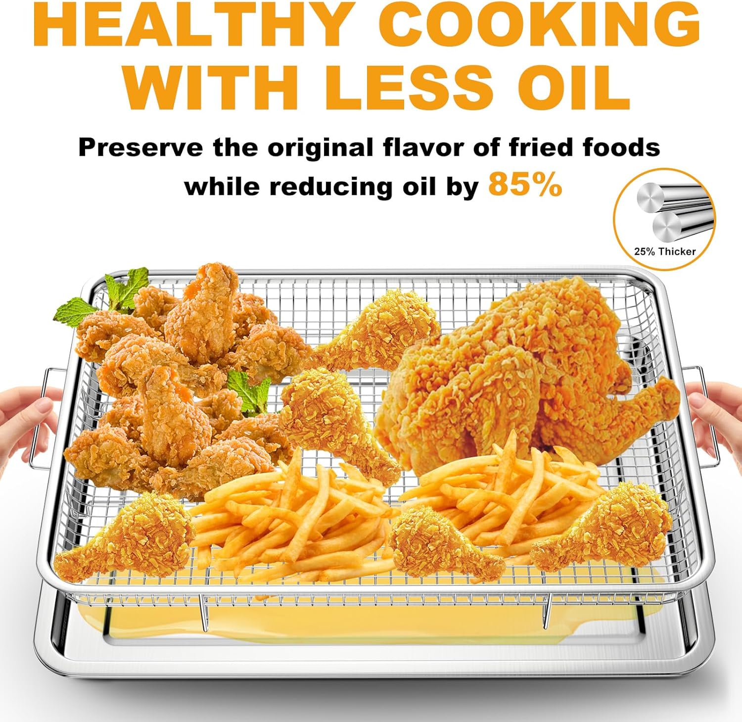 Air Fryer Basket Oven - 2 Set Large Air Fryer Basket and Tray Stainless Steel Oven Air Fryer Rack Pan Accessories for Baking 15.7"x11.8" - Image 2