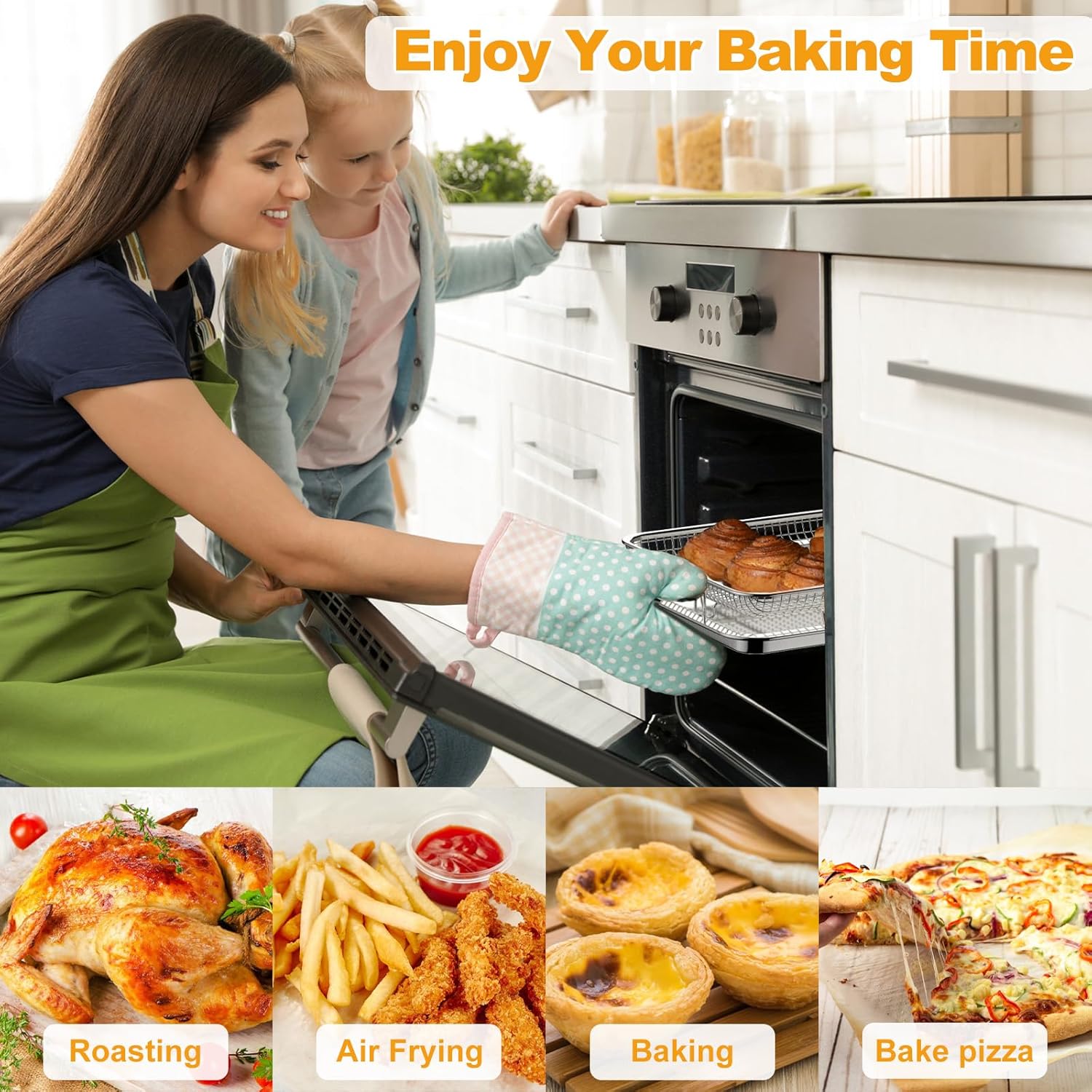 Air Fryer Basket Oven - 2 Set Large Air Fryer Basket and Tray Stainless Steel Oven Air Fryer Rack Pan Accessories for Baking 15.7"x11.8" - Image 7