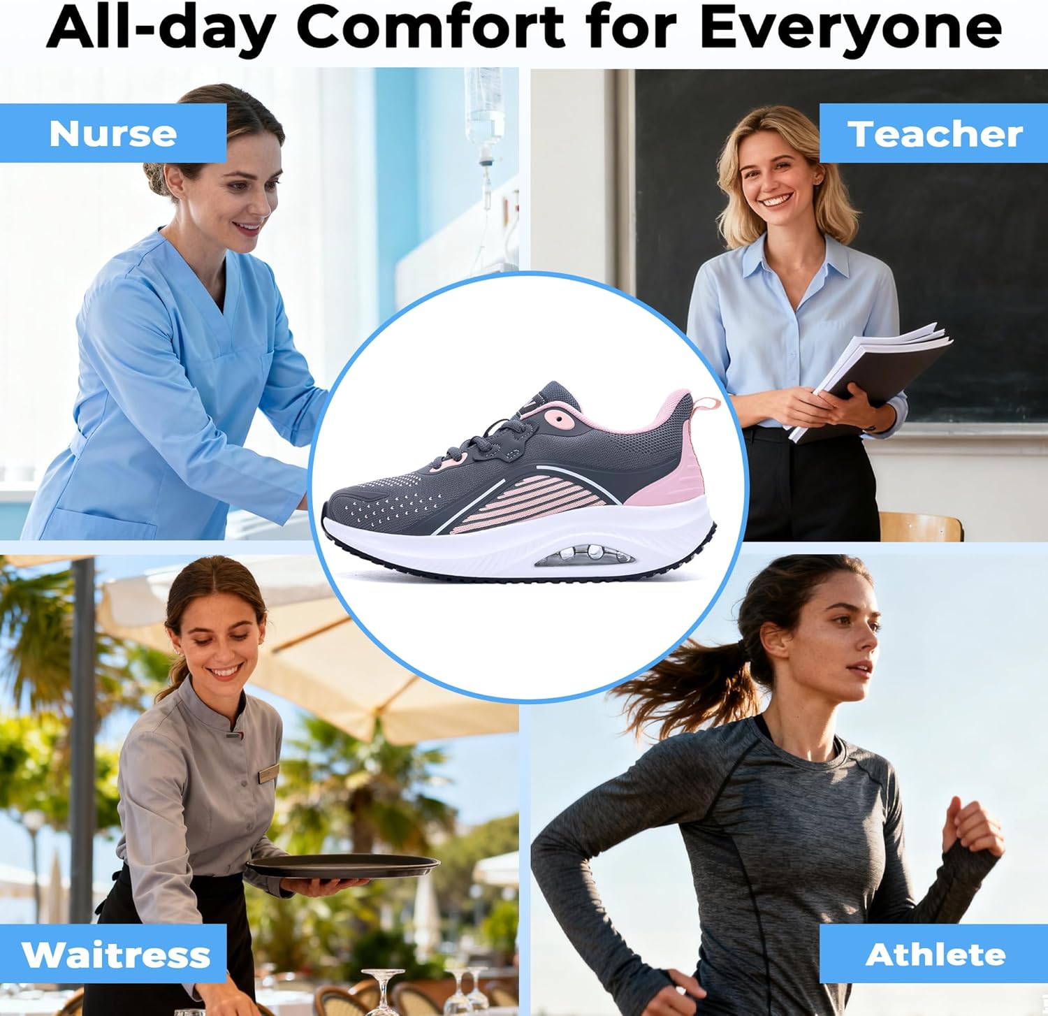 Womens Walking Shoes Arch Support Plantar Fasciitis Shoes Orthotic Tennis Sneakers for Pain Relief - Image 2
