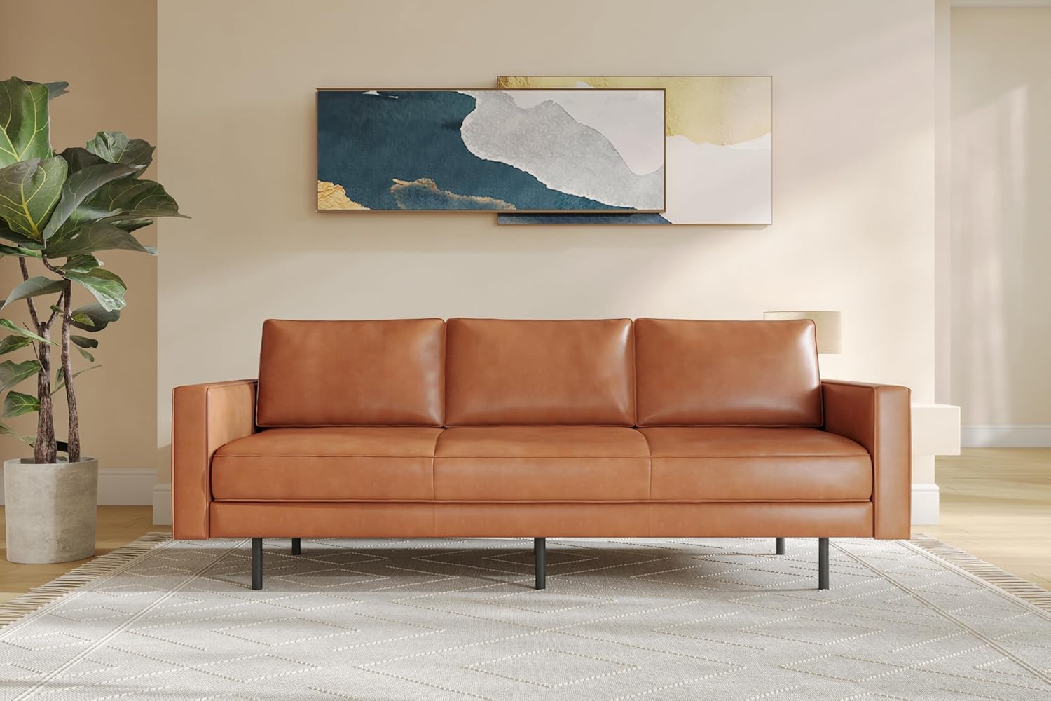 Valencia Varese 90" Full Leather Couch Cognac Tan Brown- Italian Nappa Leather Modern Cloud Couch for Living Room/Apartment Furniture - Image 5