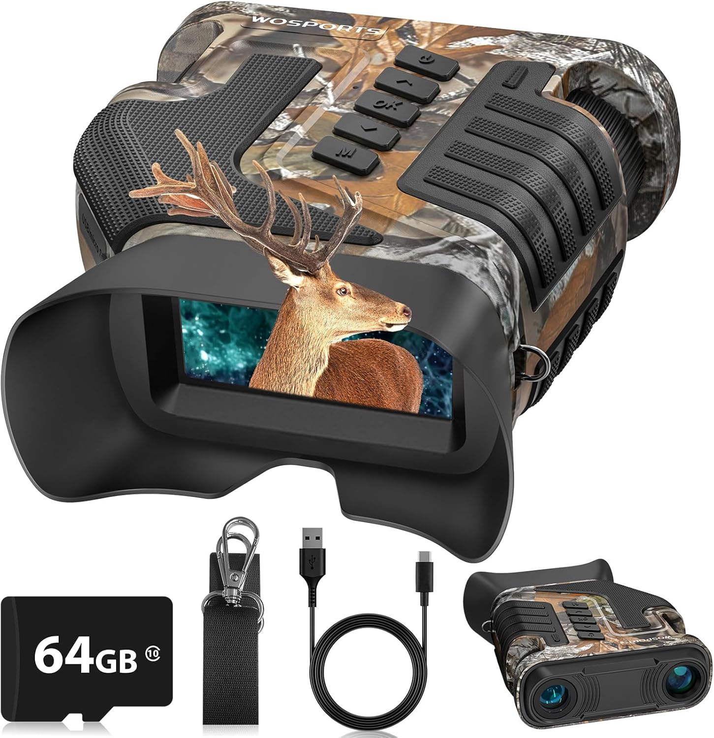 WOSPORTS 4K Night Vision Goggles – up to 80X Total Magnification, 10X Optical + 8X Digital Zoom, 1315FT Vision Range, 5000mAh Rechargeable Battery, IPX Waterproof NVG, Gifts for Men