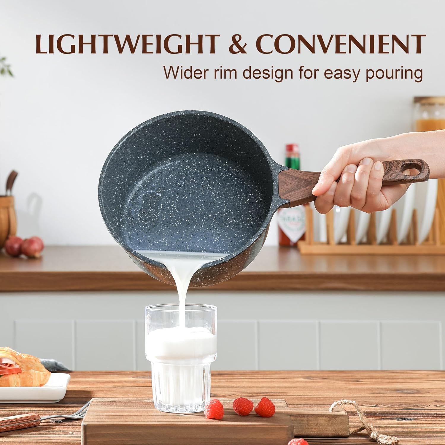 SENSARTE Nonstick Saucepan with Lid, 1.5 Quarts Small Pot with Swiss Granite Coating, Stay-cool Handle, Multipurpose Handy Sauce Pot Small Kitchen Cooking Pot, Induction Comptable, PFOA Free - Image 3