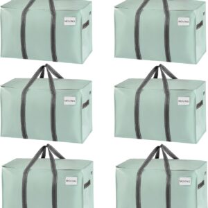 VENO 6 Pack Moving Bags and Large Christmas Storage Bins with lids. Alternative to Moving Boxes, Packing Supplies for College. Extra Large Heavy Duty Totes for Packaging (Shiny Light Green, 6 Pack)