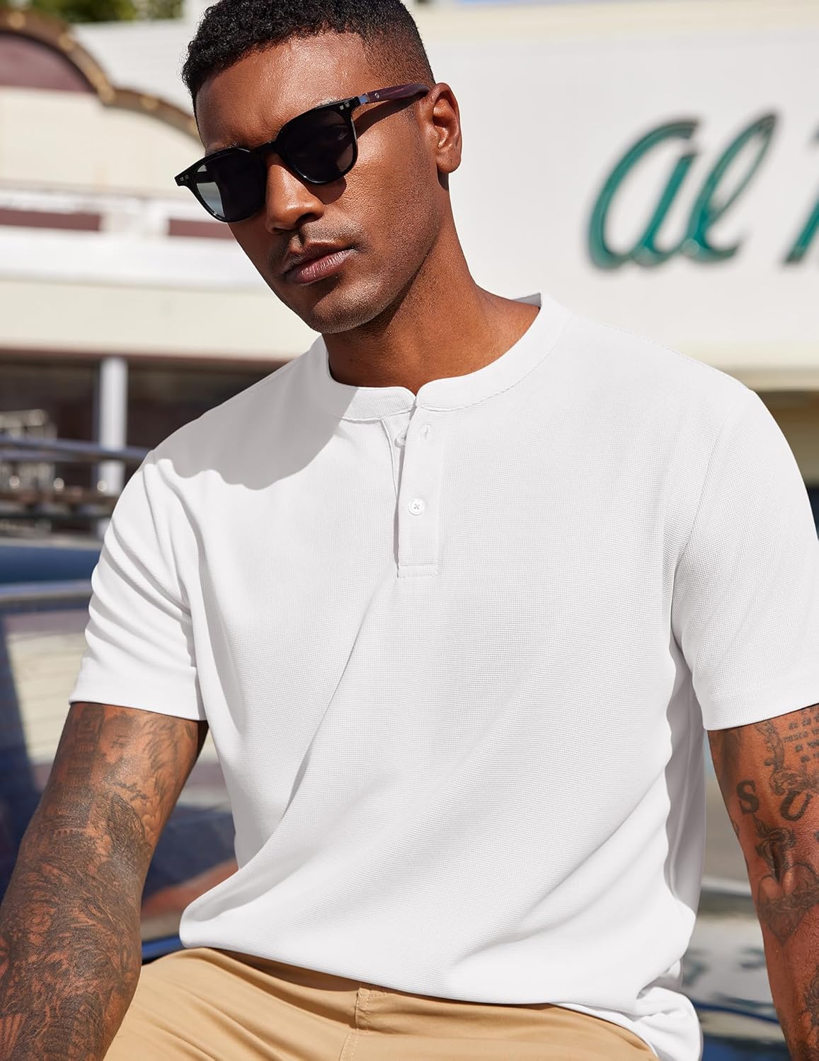 COOFANDY Men's Henley Shirts Short Sleeve Texture Casual Button Henley Summer Classic Basic Tee Shirts - Image 2