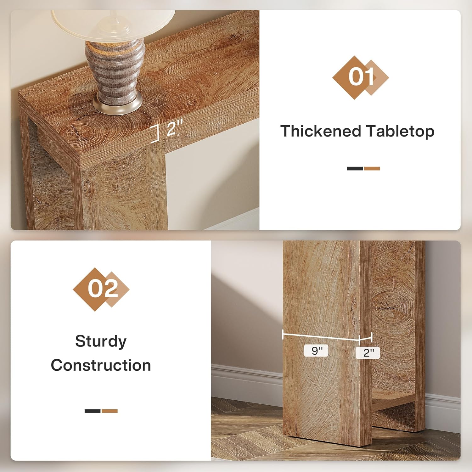 Tribesigns 70.9-Inch Extra Long Console Table, Farmhouse Wood Sofa Table Behind Couch, Narrow Entryway Accent Table for Living Room, Hallway, Entrance, Foyer, Light Oak Brown - Image 7