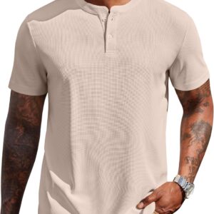 COOFANDY Men’s Henley Shirts Short Sleeve Texture Casual Button Henley Summer Classic Basic Tee Shirts