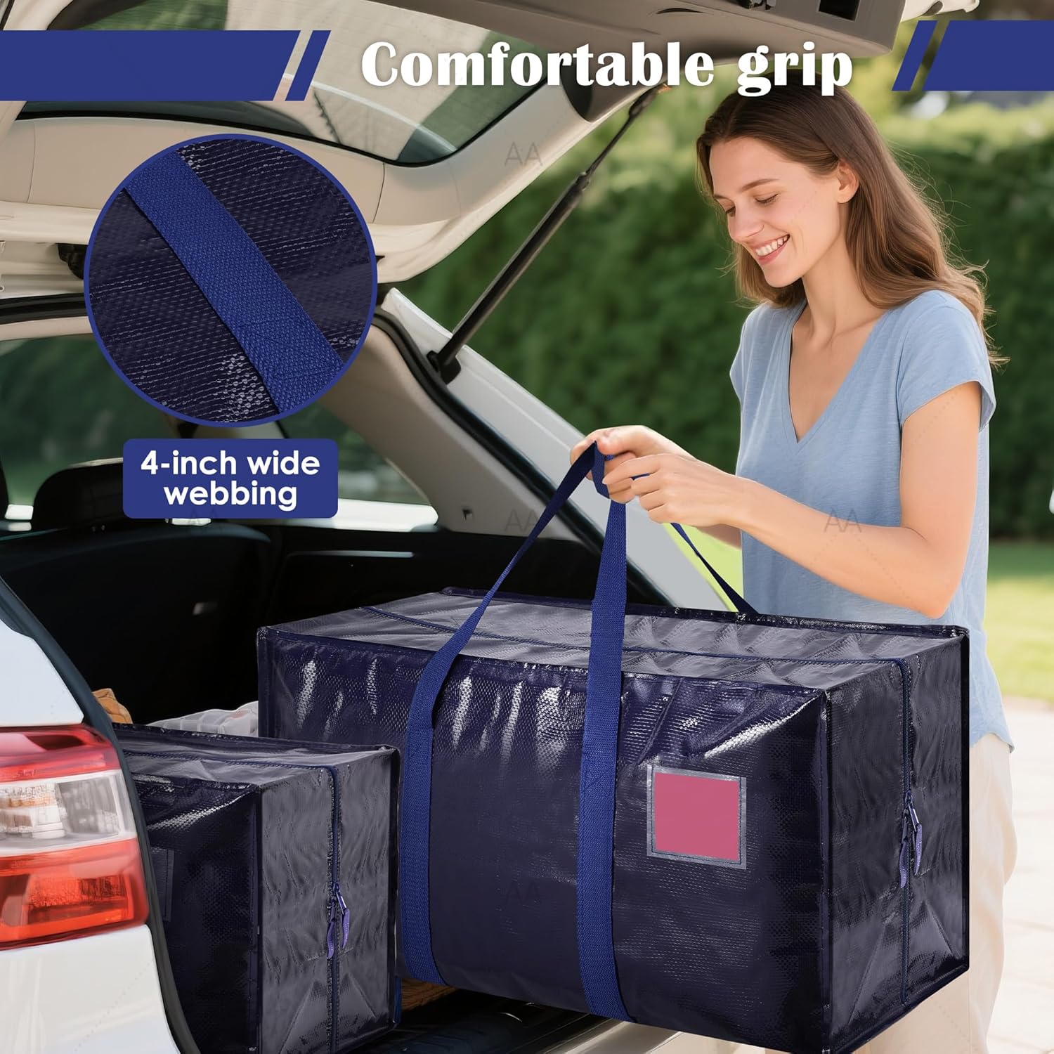 6 Pack Extra Large Heavy Duty Moving Bags with Reinforced Zipper & Wide Handles, Moisture-Resistant Storage Bins Packing Cubes for Clothes, College Dorm, Travel, and Home Organization, Dark Blue - Image 6