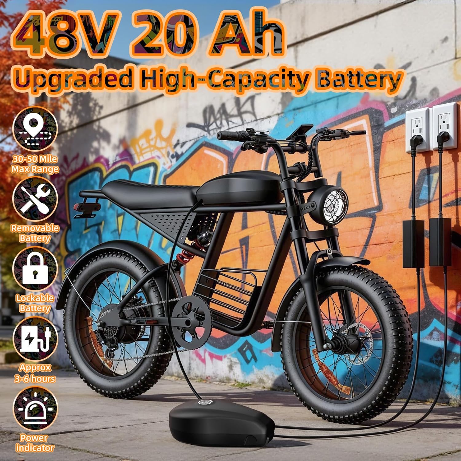 20" Electric Bike for Adults with 1000W/1600W/3000W Peak Dual Motor,Max Speed 33-37MPH,Up to 60Miles,Moped ebikes with 20/35Ah Battery,Shipped from USA Warehouse - Image 3