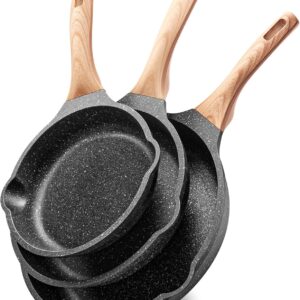 Non Stick Frying Pan Set – YIIFEEO Granite Skillet Set with 100% PFOA & PTFE Free, Induction Egg Omelette Pans for Cooking Pan Set, Cookware Set Nonstick Pots and Pans Set Gift for Women