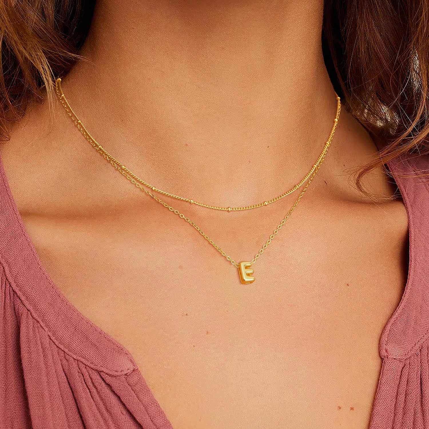 Valentines Day Gifts for Her - Bubble Letter Necklace Layered 14K Gold Plated Initial Necklaces for Women Dainty Cute Choker Pendant Stack Jewelry Fashion Accessories Teen Gift Trendy Stuff - Image 3