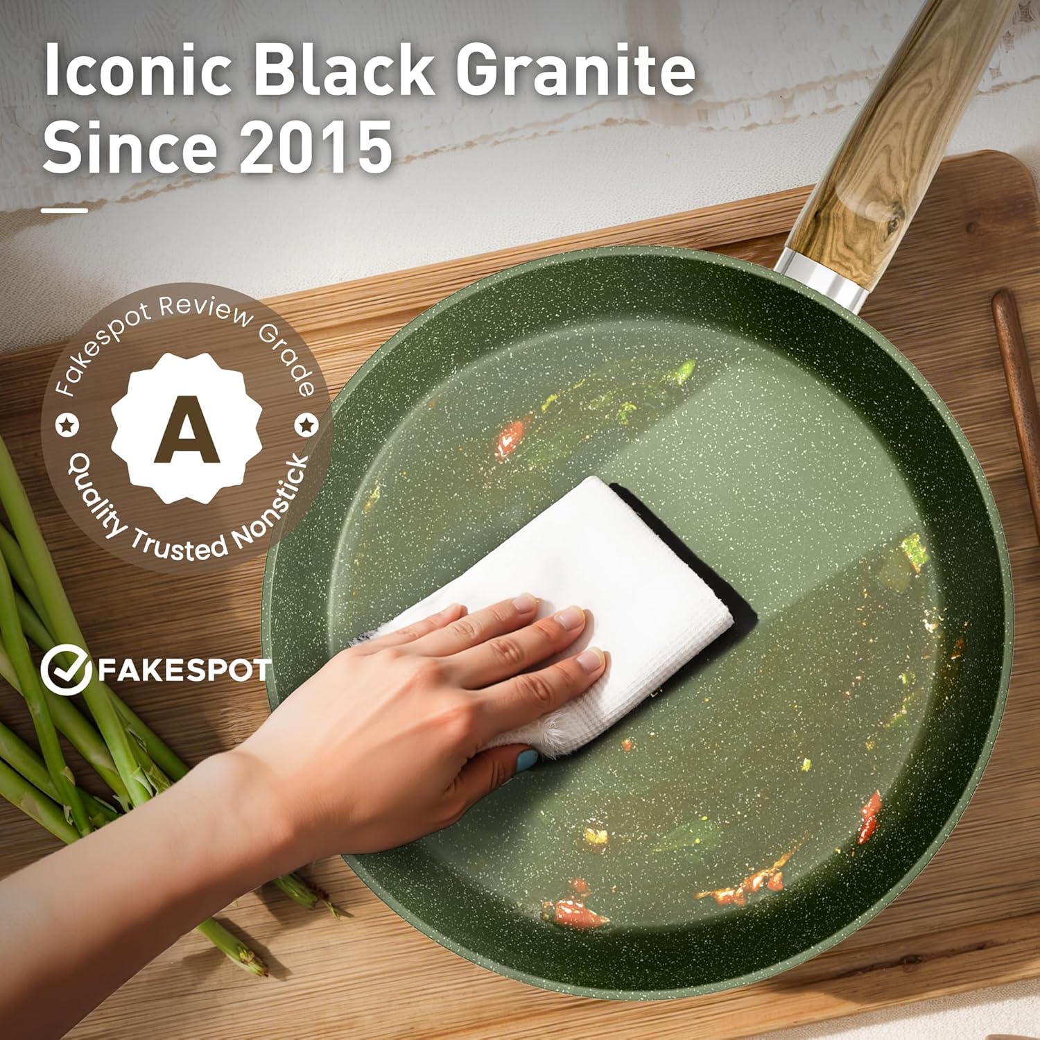 DishDelight Induction Pots and Pans Set Non Stick, 12 Piece Nonstick Induction Granite Kitchen Cookware Sets, Induction Cookware Nonstick Granite Cooking Set, PFOA&PFOS Free, Green - Image 4