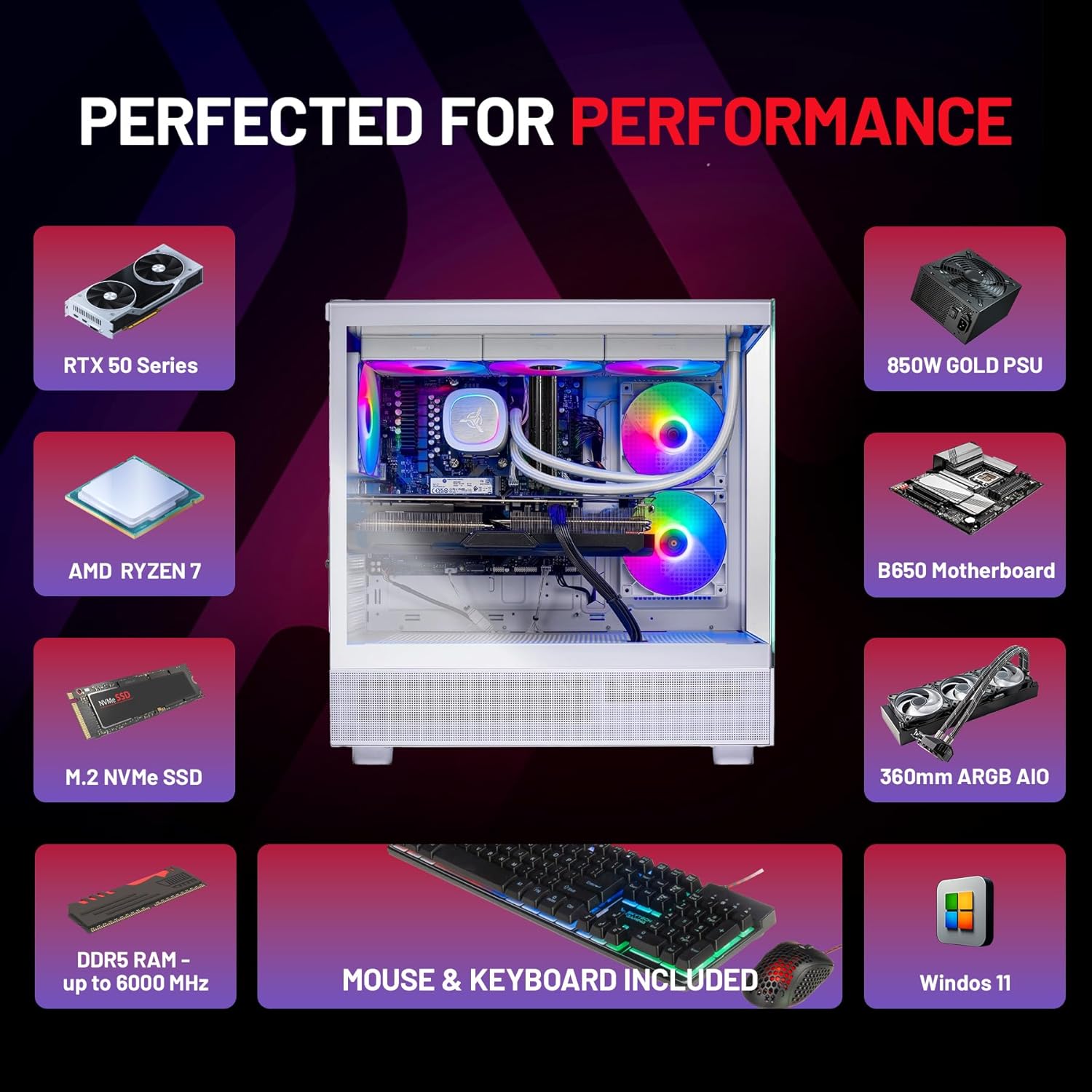 Skytech Gaming Azure 3 Gaming PC, AMD Ryzen 7 9700X 3.8GHz, NVIDIA RTX 5060, 1TB NVMe SSD, 32GB DDR5 RAM 6000, 850W Gold ATX 3 PSU, 360 ARGB AIO, Wi-Fi, Win 11, Desktop - Image 9