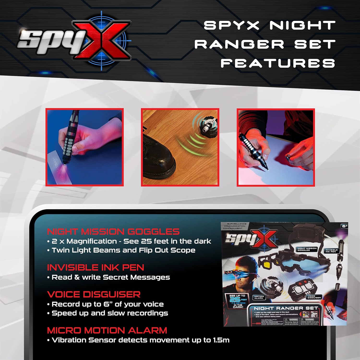 SpyX / Night Ranger Set - Includes Night Mission Goggles / Motion Alarm / Voice Disguiser / Invisible Ink Pen. - Image 3