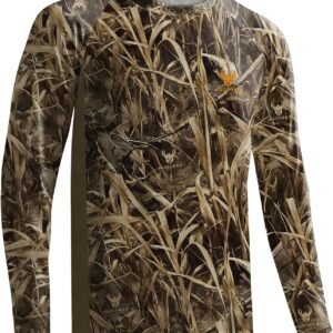 Huntrex Men’s Camo Hunting Shirt with Zipper Pocket – UPF 50+ Fishing Shirts Sun Protection Long Sleeve Quick-Drying