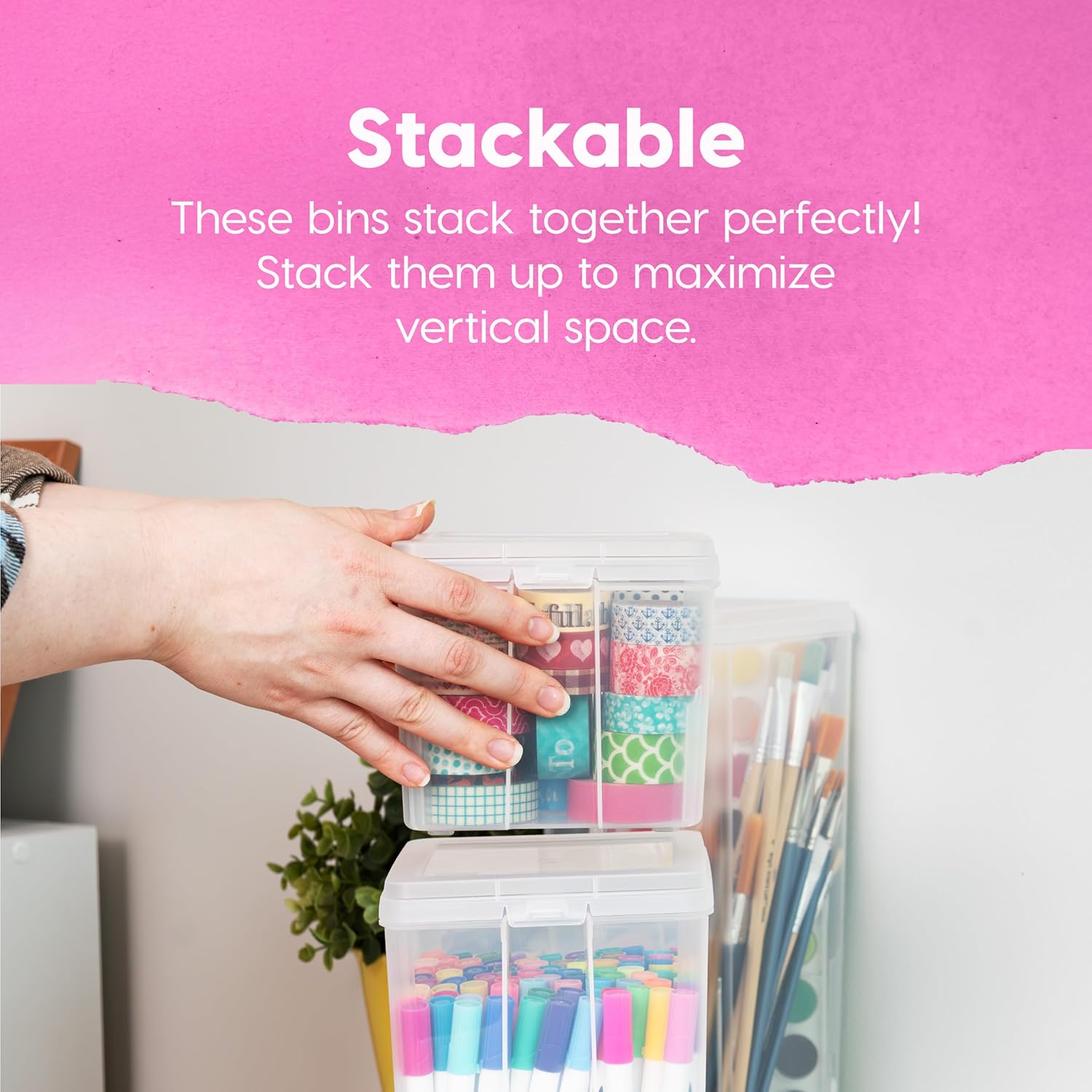 IRIS USA Vertical Plastic Flip Top Storage Containers Bins with Lids for Pantry, Home, Office, Organization, Large, Stackable Hinged Organizer with Latches, Clear, 6 Pack - Image 11