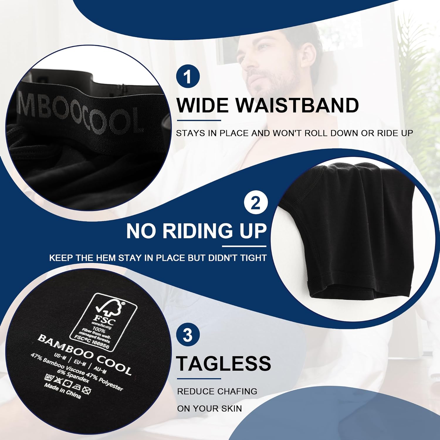 BAMBOO COOL Men's Underwear Breathable Boxer Briefs with Fly Moisture-Wicking Lightweight Underwear 7-Pack - Image 3