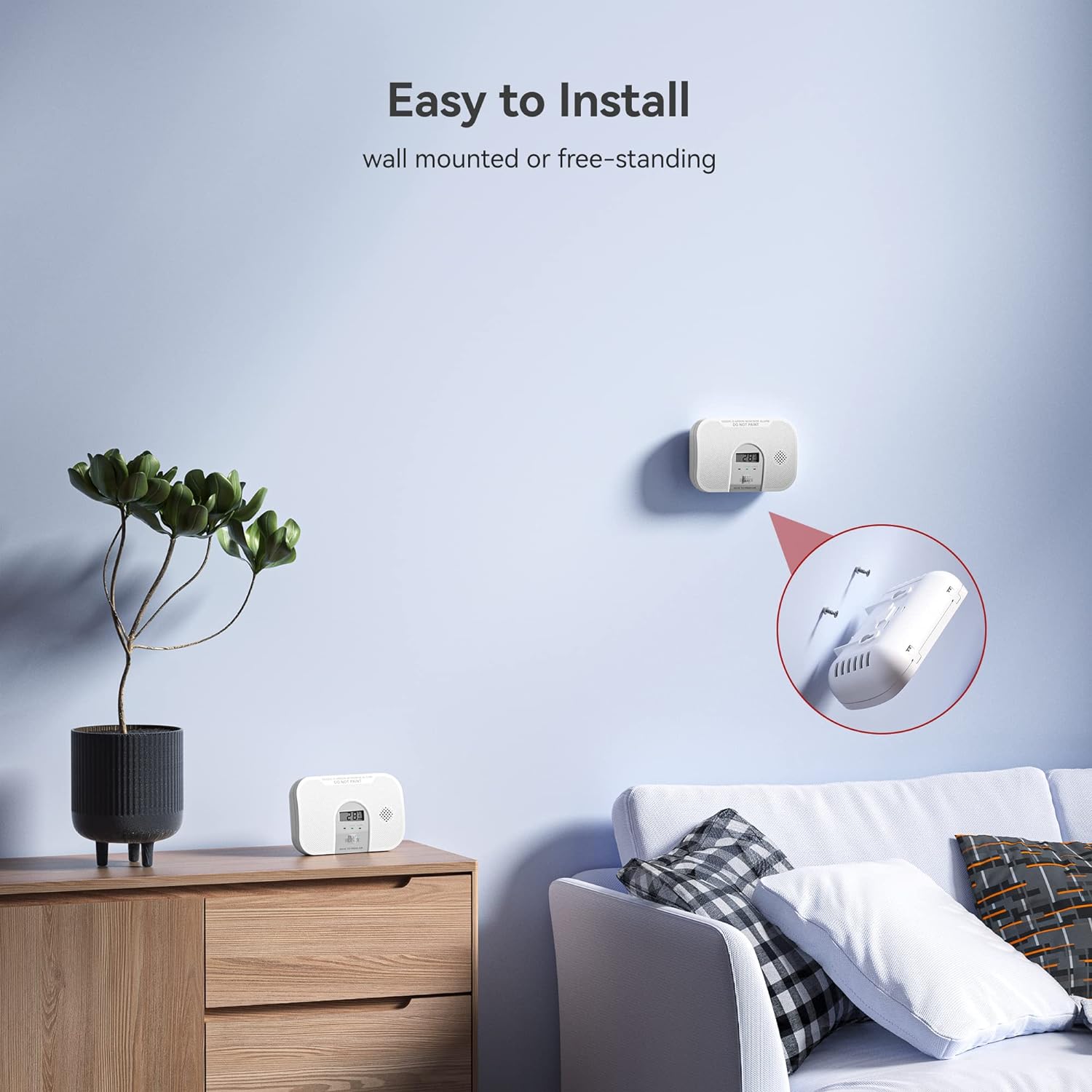 Carbon Monoxide Detector, 10-Year Life Carbon Monoxide Alarm, Replaceable Battery CO Detector with LCD Digital Display and Test Button, 3 LED Lights CO Alarm for Home, GS828C-D, 2 Pack - Image 4