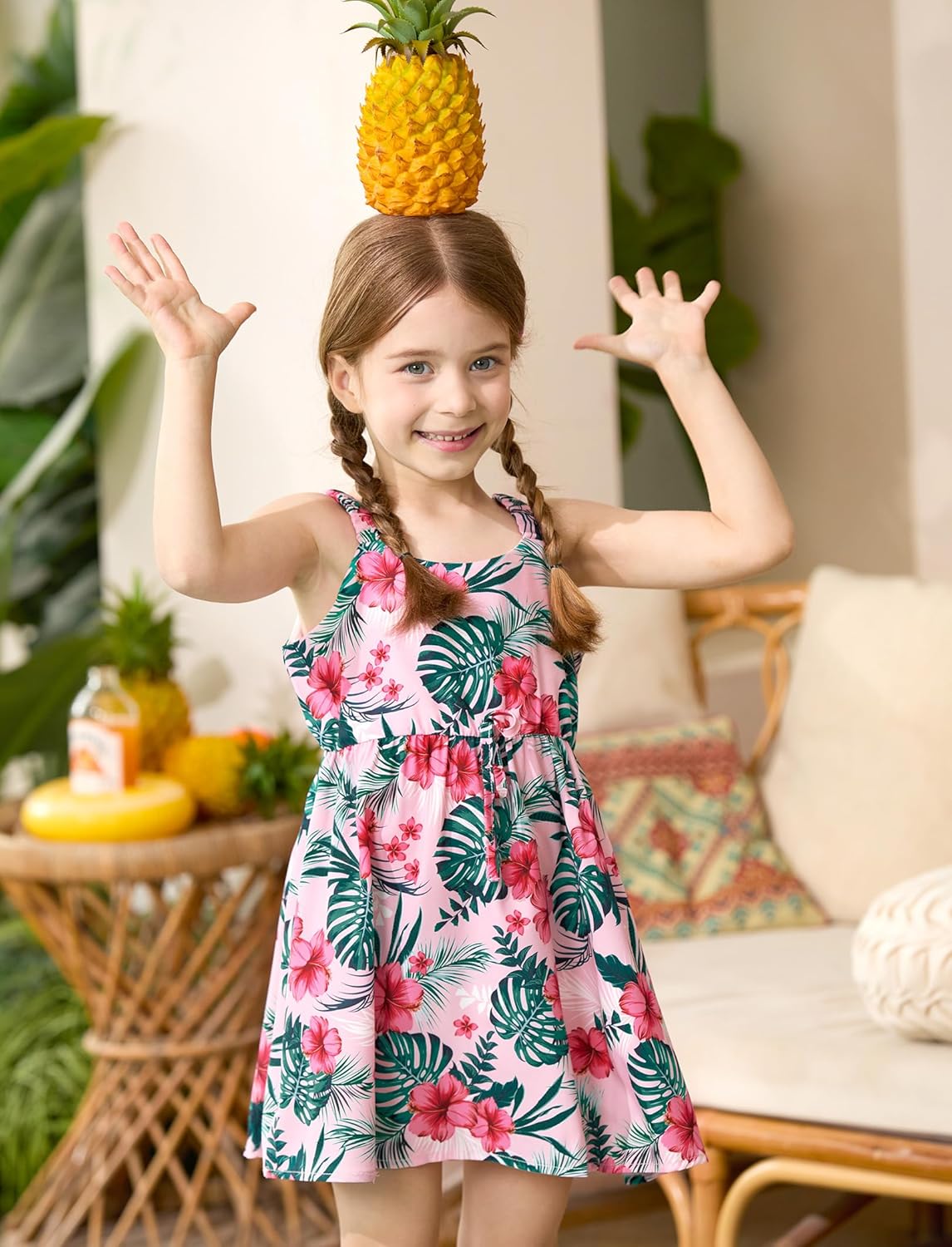 PATPAT Girls Hawaiian Dress Toddler Dresses for Kids Little Girl Floral Casual Spaghetti Strap Bowtie Sundress 2-7 Years - Image 4