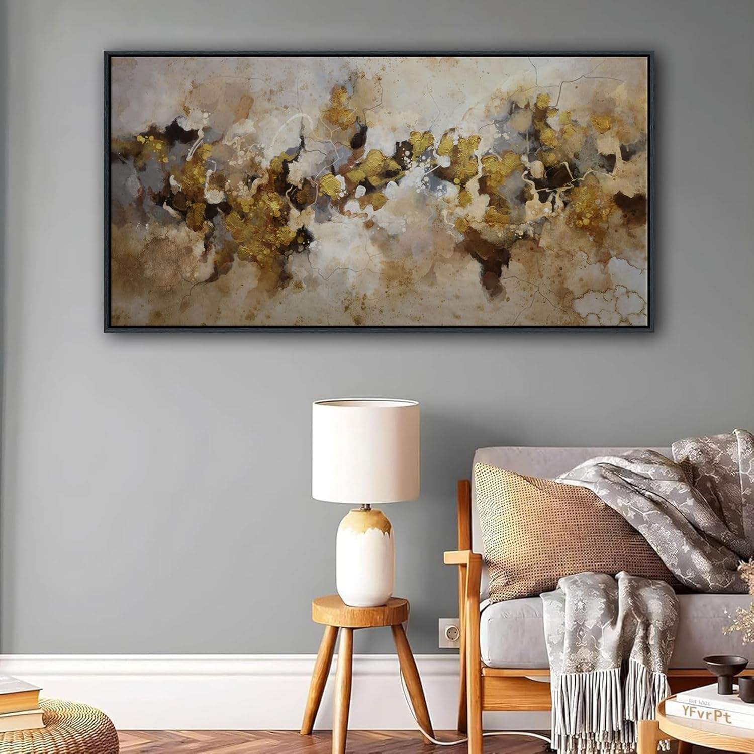 YDYSUNE YDSUNE Large Abstract Wall Art - Modern Minimalist Decor Brown Yellow Canvas Picture,Texture Artwork Minimalist Painting for Living Room Decoration 24×48 Inches - Image 5
