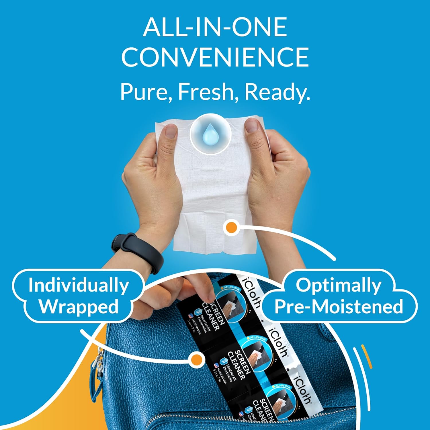 Screen Cleaner Wipes by iCloth – Individually Wrapped – Travel Size – Streak-Free (24 Large Wipes) - Image 2