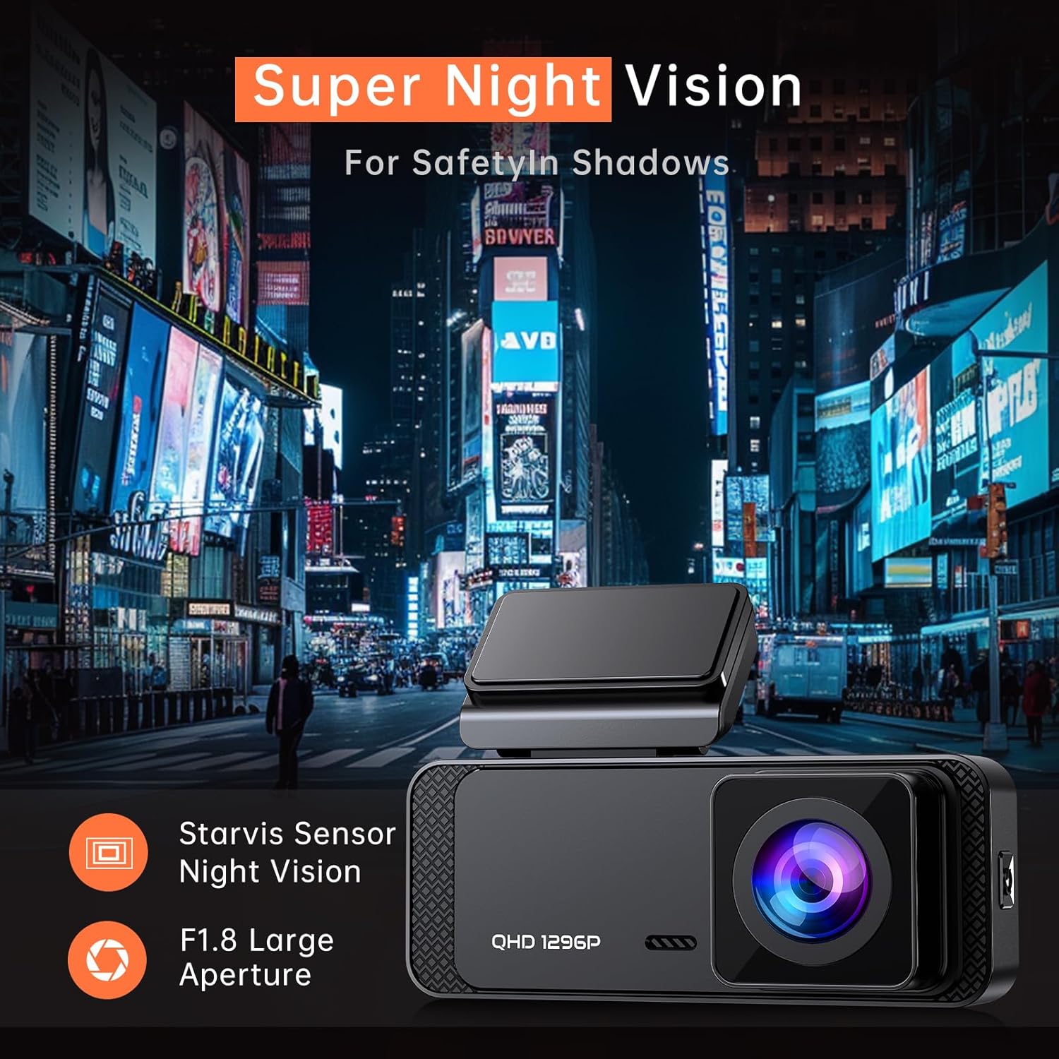 Dash Cam 1296P Front Dashcam, V300 WiFi Dash Camera for Cars with App, Night Vision, Mini Hidden Single Car Camera, Loop Recording, 24H Parking Mode, Support 256GB Max, Black - Image 5