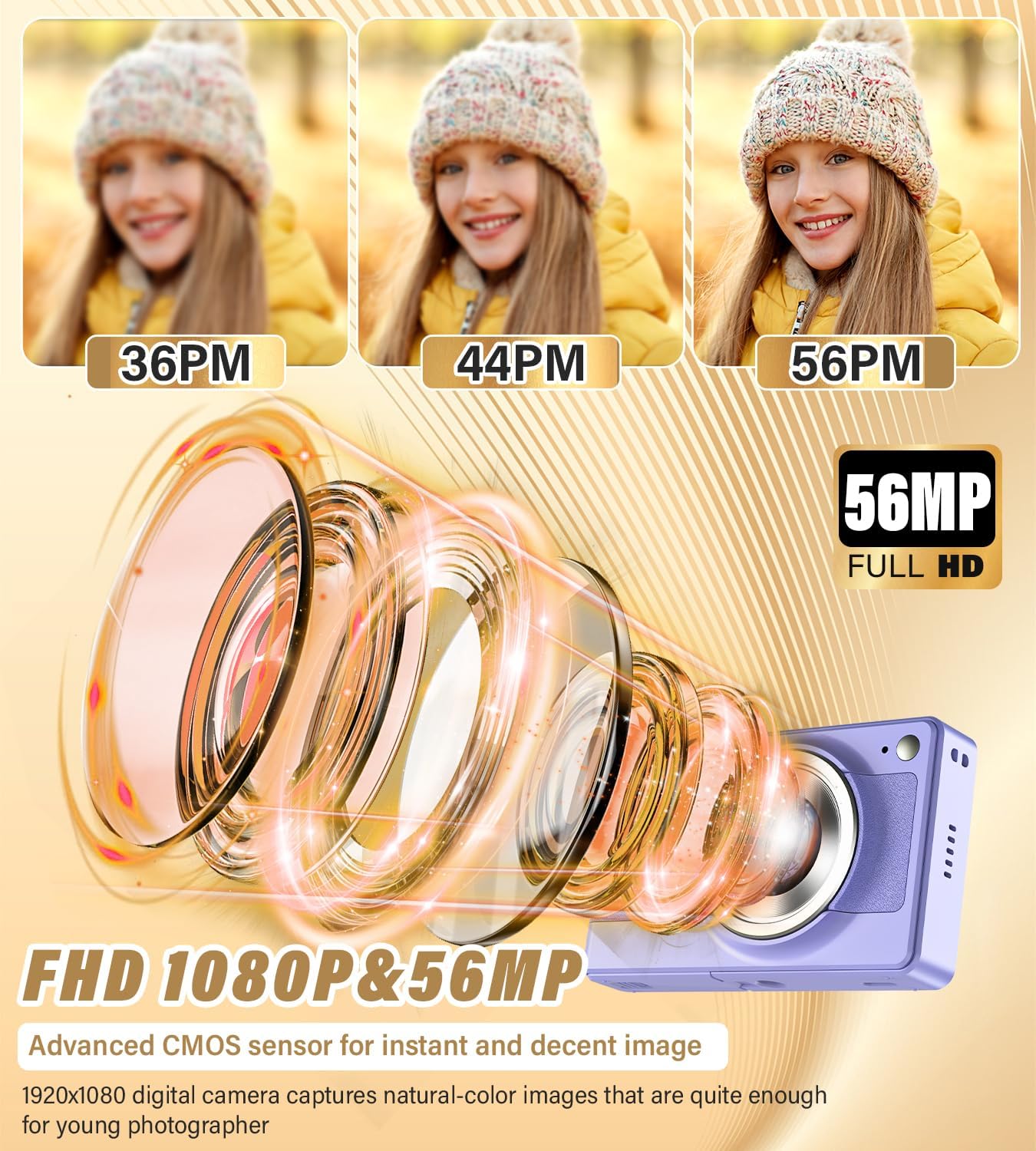 2025 New Digital Camera, 56MP FHD 1080P for Kids with 16x Digital Zoom Anti Shake, Face Detect, Smile Capture, 32GB TF Card, Battery, Lanyard, a Great Gift for Boys & Girls(Purple) - Image 2