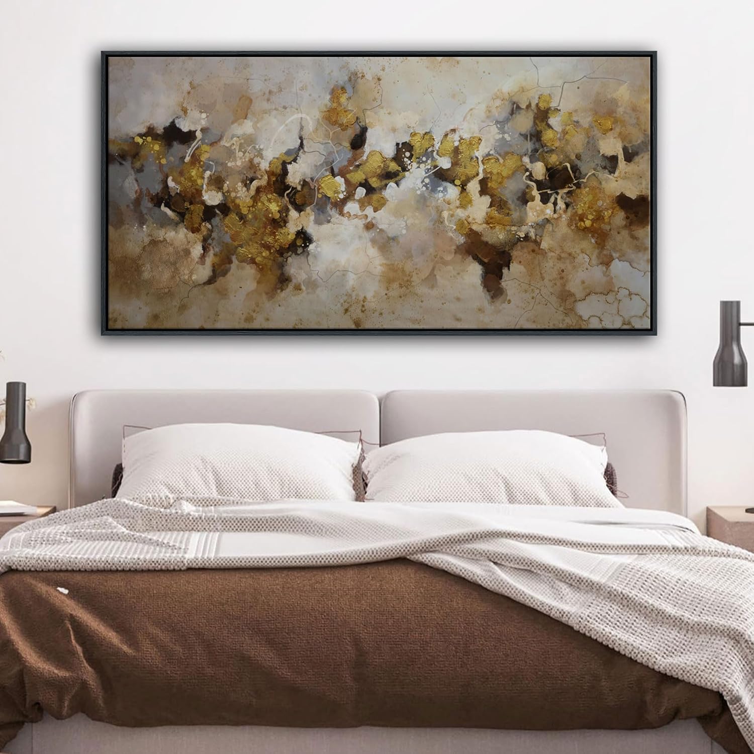 YDYSUNE YDSUNE Large Abstract Wall Art - Modern Minimalist Decor Brown Yellow Canvas Picture,Texture Artwork Minimalist Painting for Living Room Decoration 24×48 Inches - Image 4