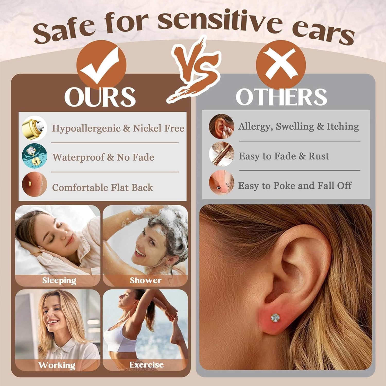 Jstyle Hypoallergenic 14K Gold Plated Stud Hoop Earrings for Women Men Surgical Stainless Steel Flat Back Earrings Small Huggie Hoops Cartilage Earring Set for Multiple Piercing Jewelry Gift for Women - Image 5