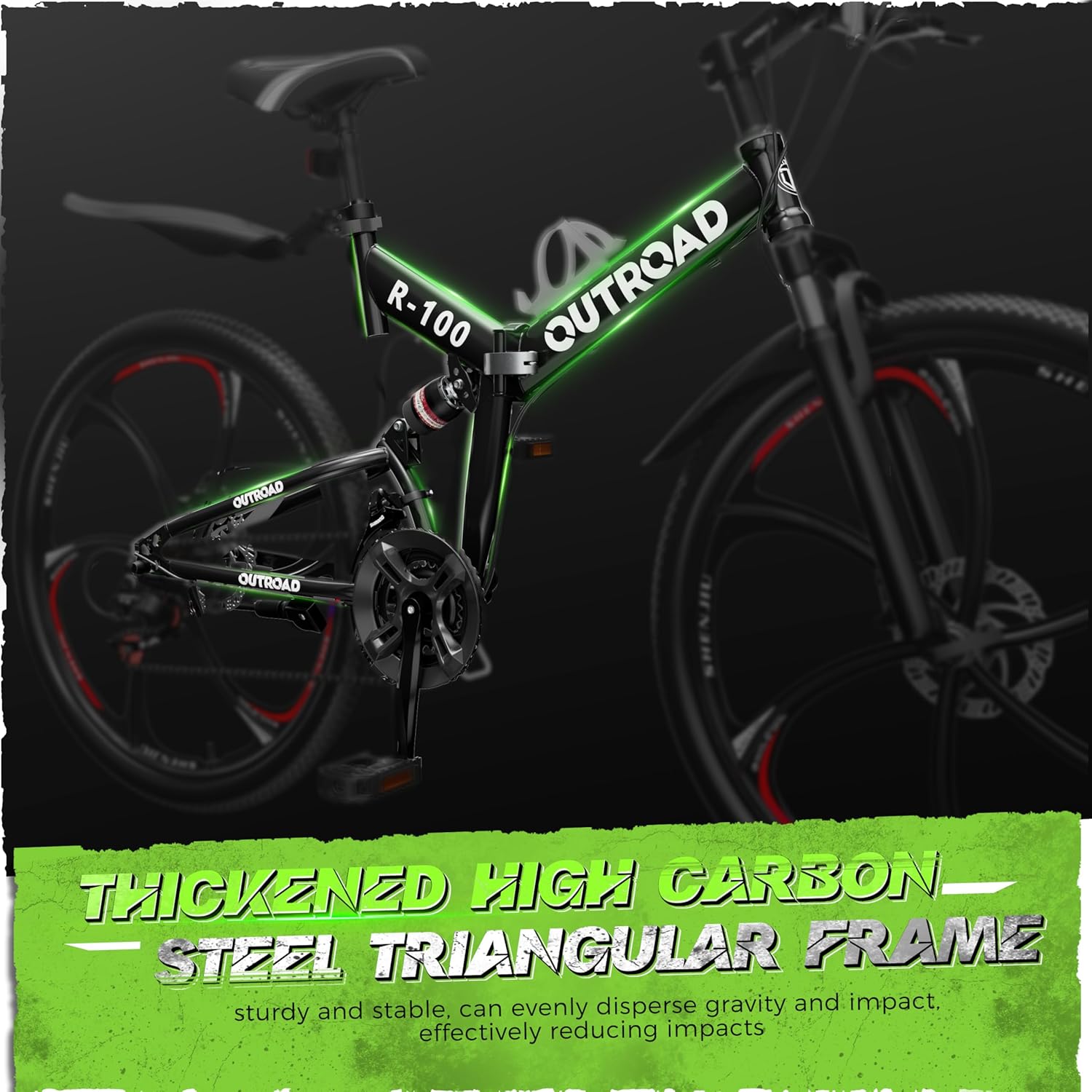 26 Inch Adult Folding Bikes, Mountain Bicycles with Full Suspension, Dual Disc Brake, High Carbon Steel Frame, Foldable Bike for Men/Women/Teen, Black - Image 5