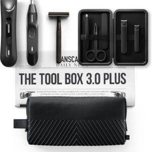 MANSCAPED® Tool Box 3.0 Plus with: The Lawn Mower® 3.0 Plus Groin Hair Groomer, Weed Whacker® 2.0 Nose Hair Trimmer, The Plow® 2.0 Razor, The Shears 3.0 Five Piece Nail Kit, The Shed 2.0 Toiletry Bag