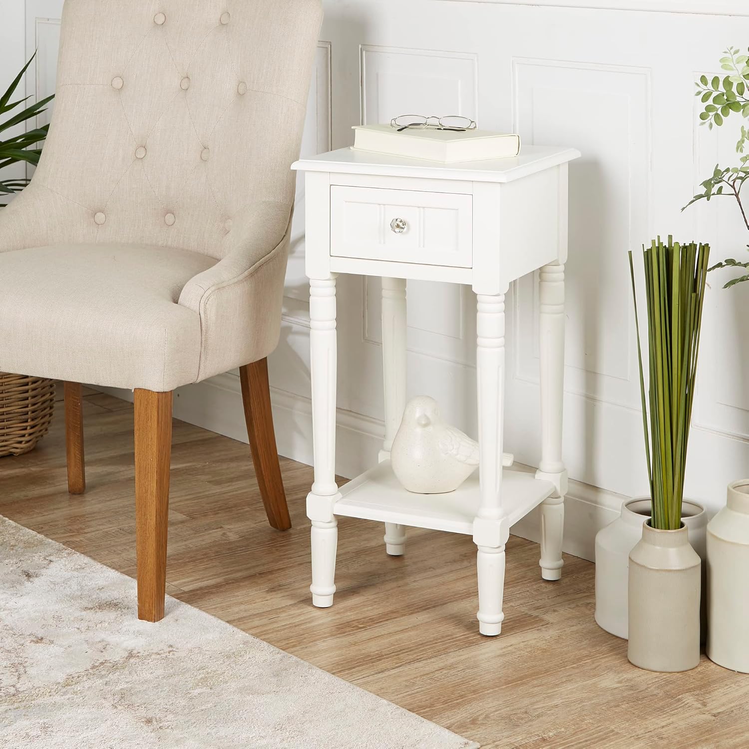 Decor Therapy Storage, Traditional Style, Small End Accent Table, Sturdy, Wood- Simplify Side Table for Living Room, Bedroom Entryway, 17.05 in x 13.23 in x 17.05 in, White - Image 2