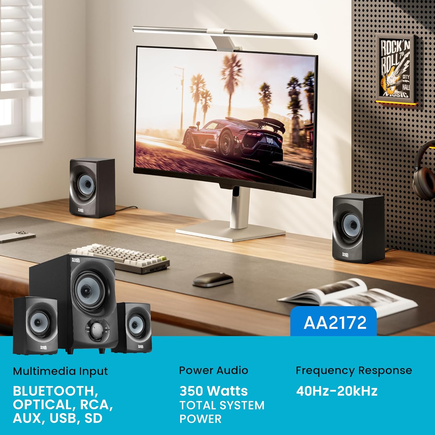 Acoustic Audio by Goldwood Bluetooth 2.1 Speaker System 2.1-Channel Home Theater Speaker System, with Optical/Aux/USB/SD Inputs Black (AA2172) - Image 2