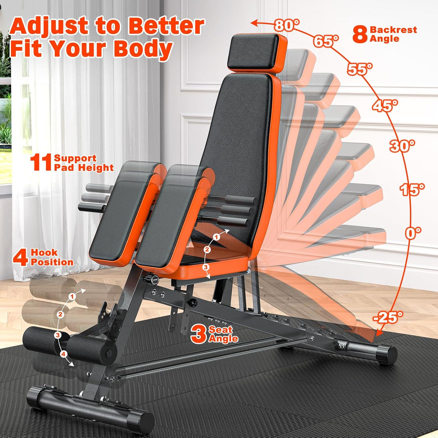 XDDIAS Roman Chair, Adjustable Weight Bench Back Extension Machine for Home Gym, 1000LBS All-in-One Sit Up Bench with Dumbbell Rack, Incline, Decline, and Flat Bench for Hyperextension, Core, Glute - Image 2