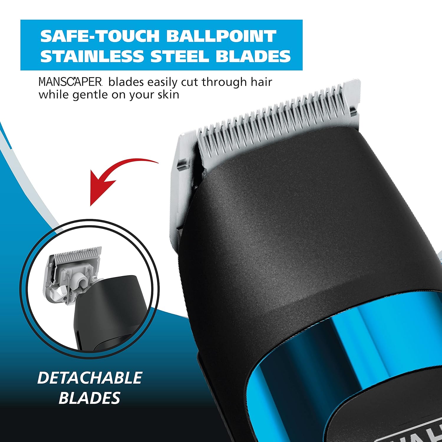 Wahl Manscaper® Total Body Grooming and Your Hair Down There Rechargeable Deluxe Hair Trimmer and Shaver with Safe-Touch Detachable Stainless Steel Precision Blades - Model 5708 - Image 3