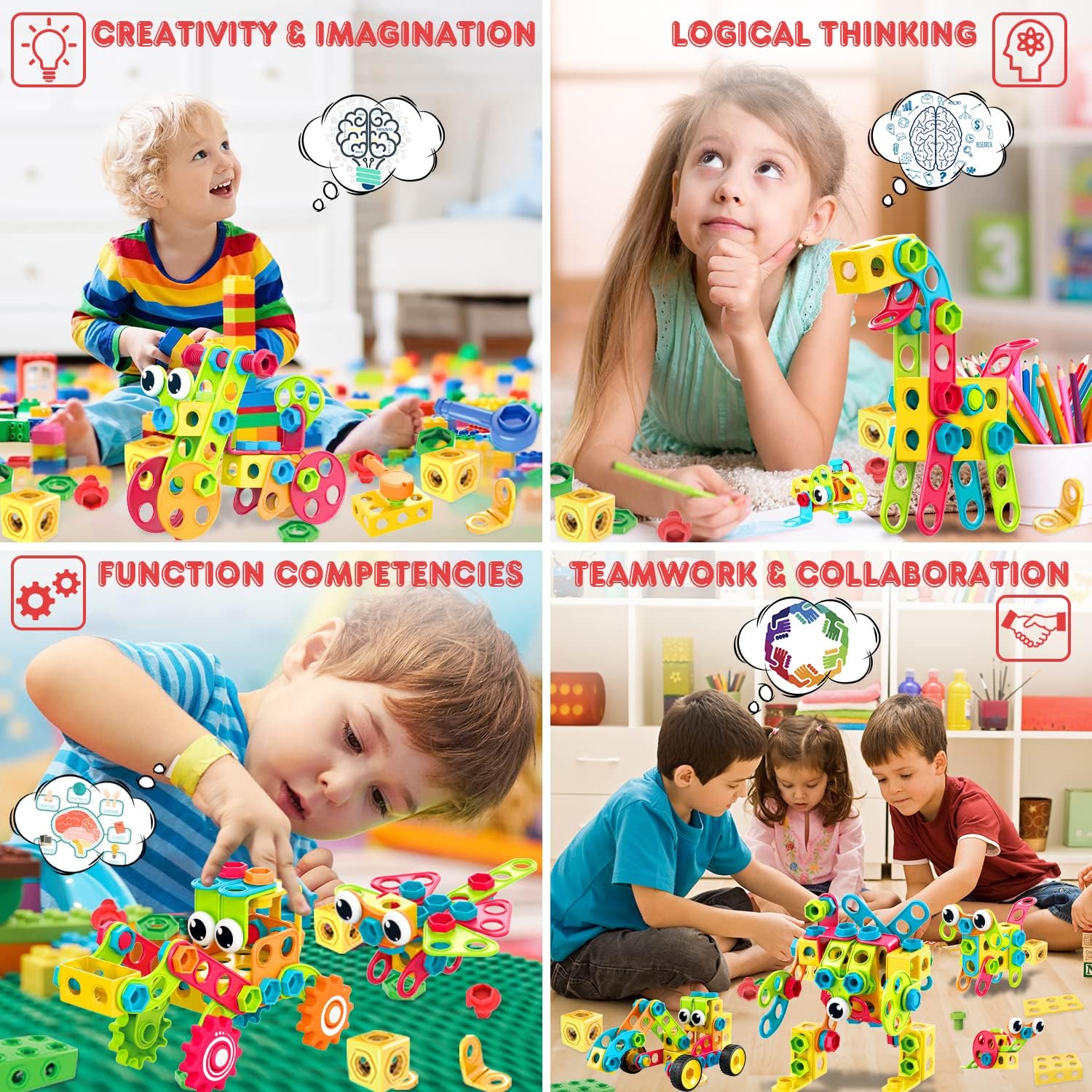NXONE 195 PCS Educational STEM Toys for Boys and Girls Ages 3 4 5 6 7 8 9 10 Construction Building Blocks Toy Building Sets Kids Toys Creative Activities Games with Storage Box - Image 3