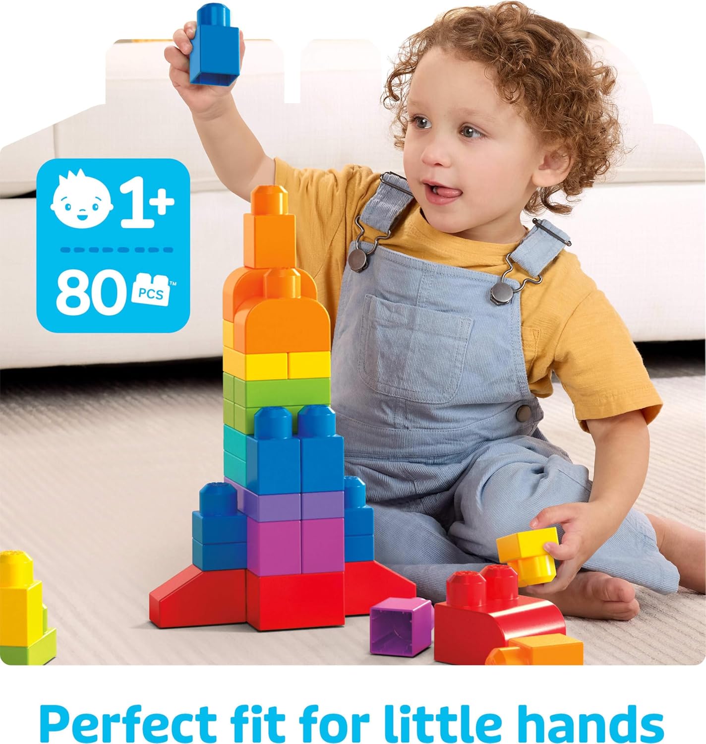 MEGA BLOKS First Builders Toddler Blocks Toys Set, Big Building Bag with 80 Pieces and Storage, Blue, Ages 1+ Years - Image 4