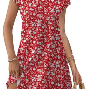 OFEEFAN Summer Dresses for Women 2026 Loose Square Neck Cap Sleeve Casual Beach Vacation Tshirt Dress Sundresses with Pockets