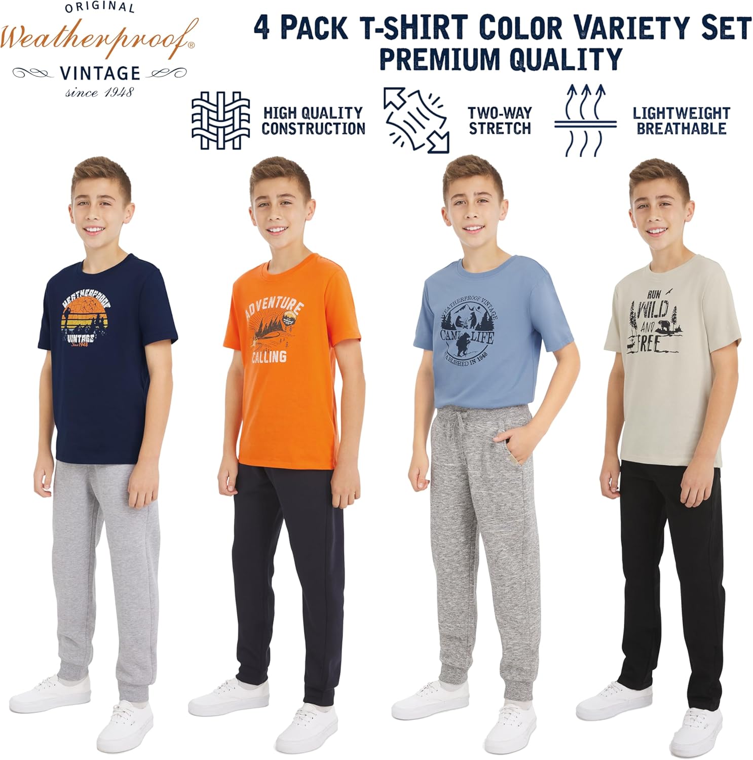 Weatherproof Vintage Boys' 4 Pack Variety Super Soft Stretchable Tee Short Sleeve Graphic T-Shirt - Image 3