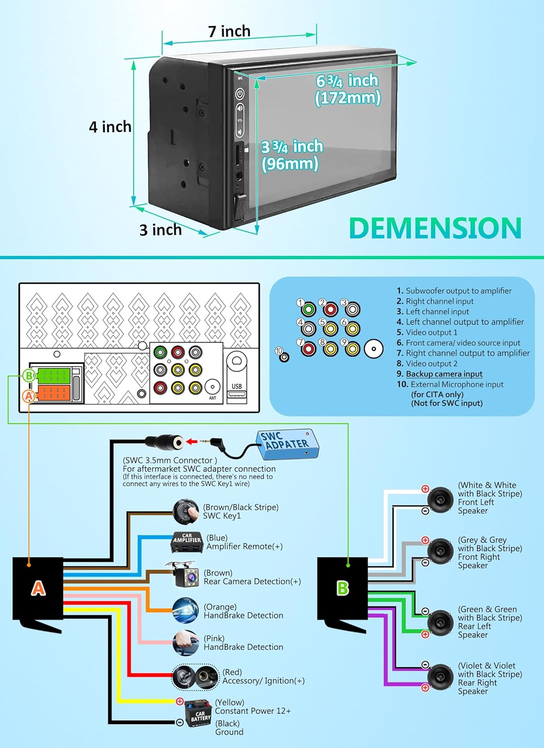 Double Din Car Stereo Compatible with Wireless Apple Carplay, Android Auto - 7" Touch Screen Car Audio Receiver with Bluetooth, AUX, FM Car Radio - Image 7
