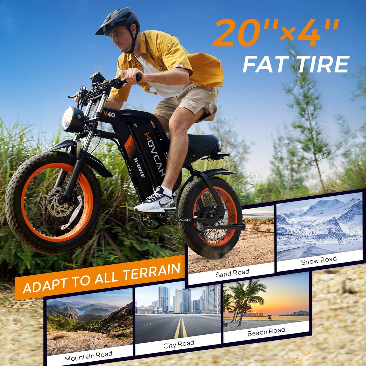 Movcan V40 Electric Bike For Adults,48V25Ah Removable Battery 20” Fat Tire Dirt Bike,1500W Motor 35MPH Top Speed 120 Miles Range Electric Motorcycle,7 Speed Dual Hydraulic Brake Ebikes For All-Terrain - Image 4