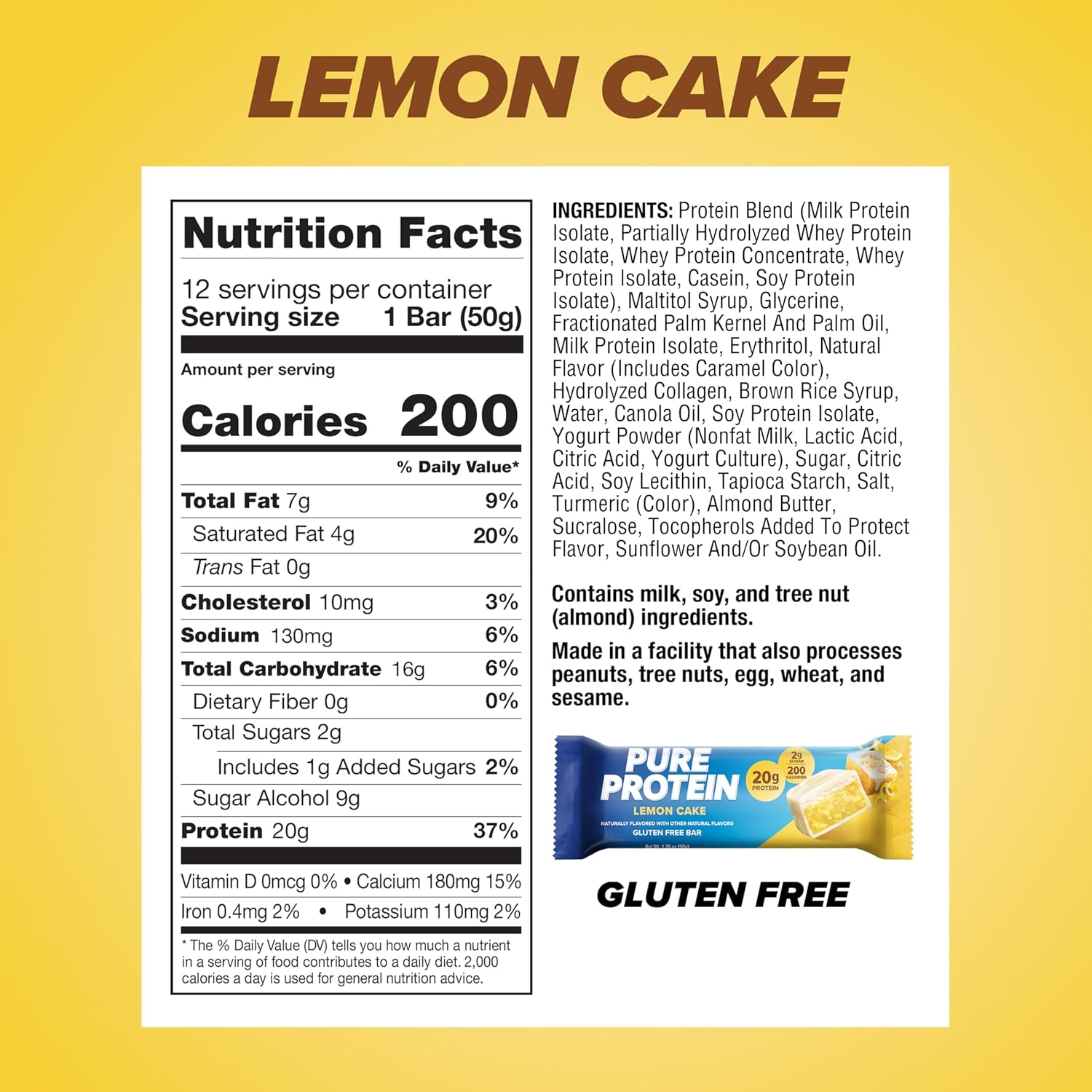 Pure Protein Pure Protein Bars, High Protein, Nutritious Snacks To Support Energy, Lemon Cake, 12 Count, 12 Count - Image 2