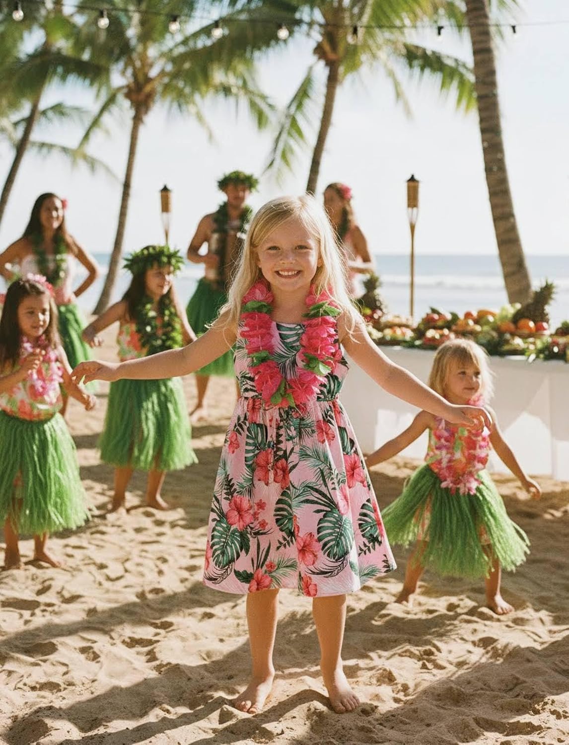 PATPAT Girls Hawaiian Dress Toddler Dresses for Kids Little Girl Floral Casual Spaghetti Strap Bowtie Sundress 2-7 Years - Image 3