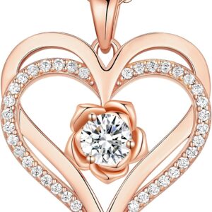 CDE Valentines Day Gifts for Women S925 Silver Rose Gold Heart Birthstone Necklaces for Women，Ideal Anniversary or Birthday Jewelry Gifts for Wife Girlfriend Her