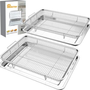Air Fryer Basket Oven – 2 Set Large Air Fryer Basket and Tray Stainless Steel Oven Air Fryer Rack Pan Accessories for Baking 15.7″x11.8″