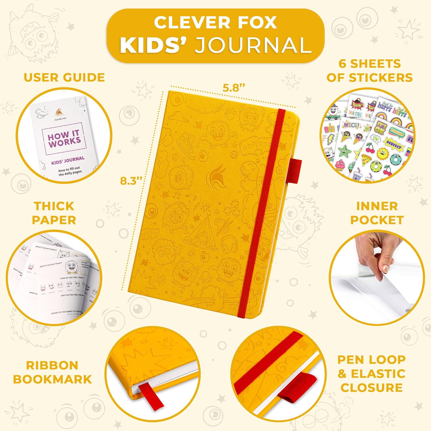 Clever Fox Kids’ Journal – Daily Feelings & Gratitude Notebook for 8+ Children – Child’s Planner & Mood Tracker for Journaling & Writing (Lemon) - Image 2