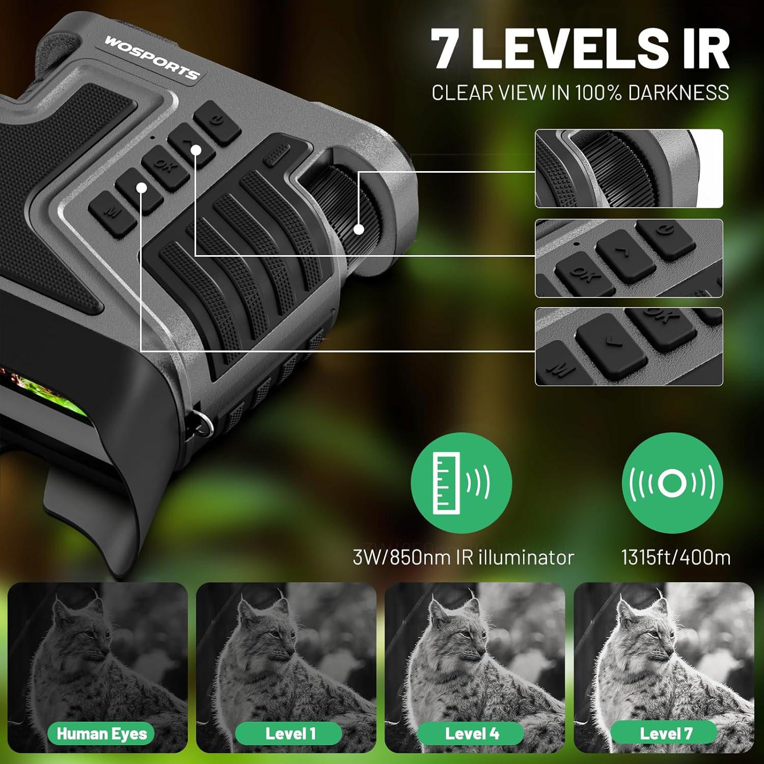 WOSPORTS 4K Night Vision Goggles – up to 80X Total Magnification, 10X Optical + 8X Digital Zoom, 1315FT Vision Range, 5000mAh Rechargeable Battery, IPX Waterproof NVG, Gifts for Men - Image 6