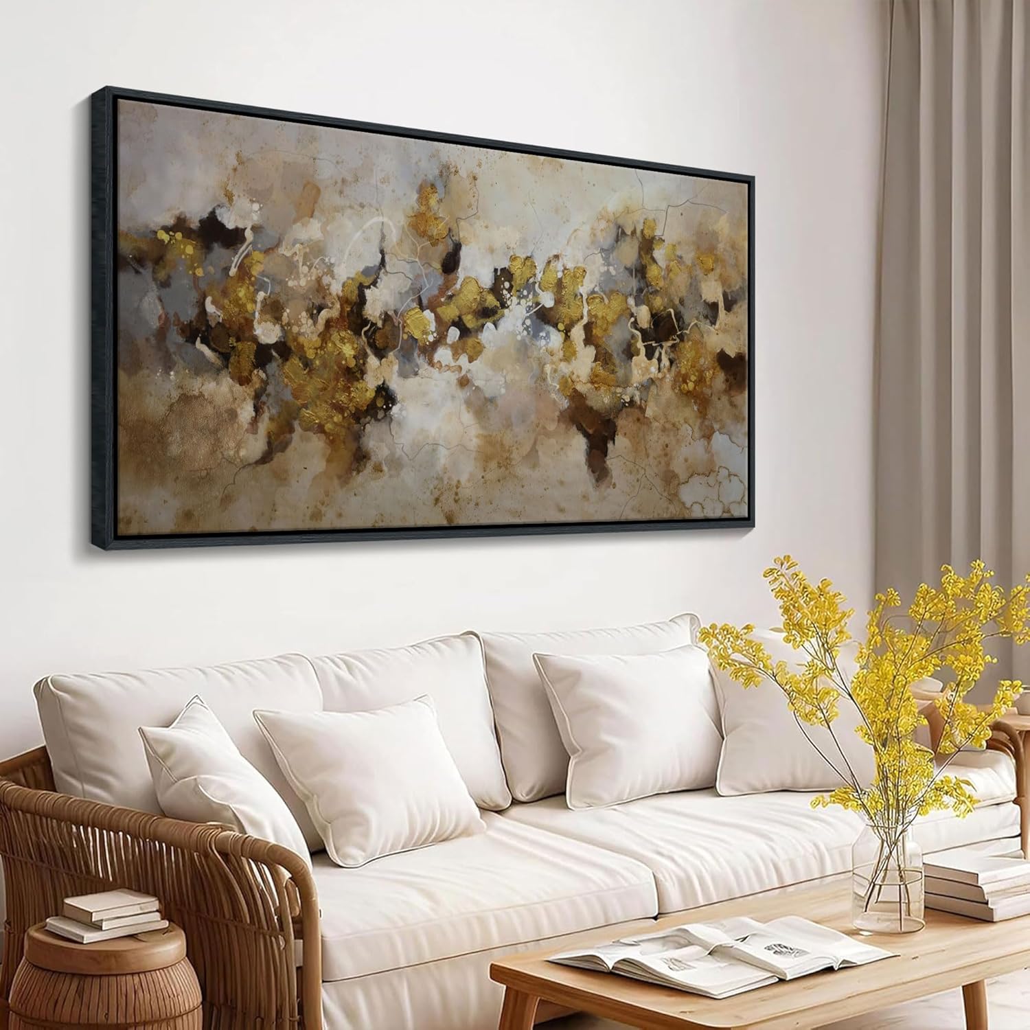 YDSUNE Brown and Yellow Abstract Wall Art - Framed Minimalist Canvas Painting Texture Modern Wall Decor Picture for Living Room Bedroom Walls Arwork Decoration Size 20×40IN - Image 4